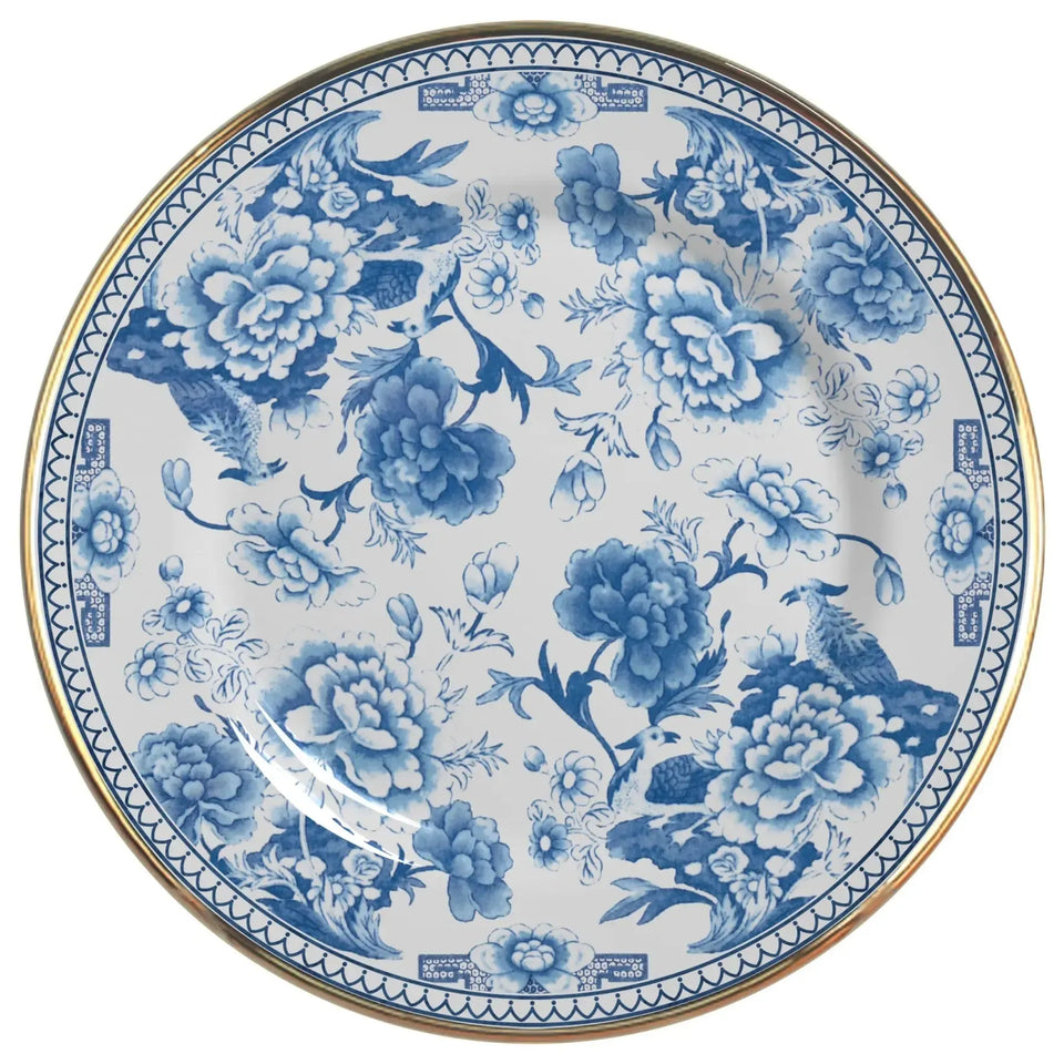 Jogo 6 Pratos Rasos Cerâmica Chinese Blue B Filete Ouro 29cm Alleanza