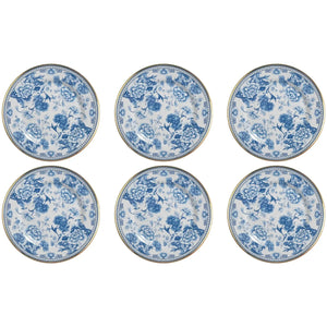 Jogo 6 Pratos Rasos Cerâmica Chinese Blue B Filete Ouro 29cm Alleanza