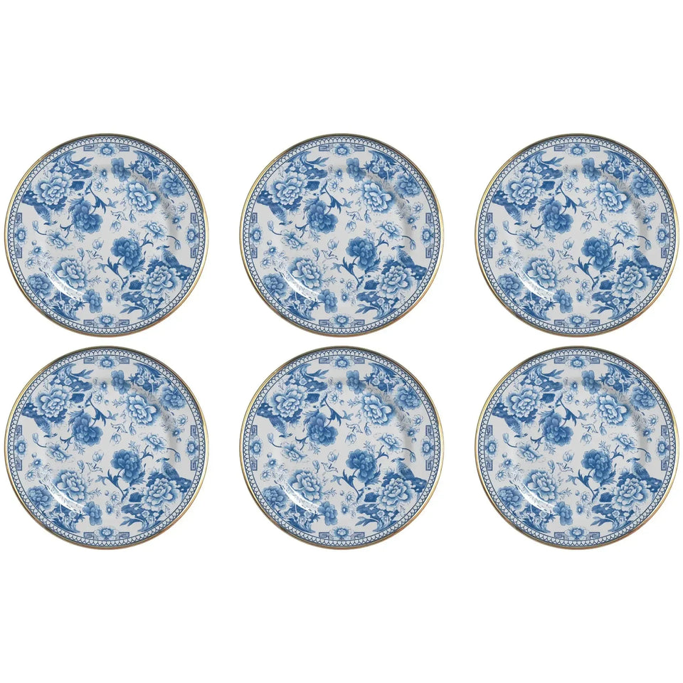 Jogo 6 Pratos Rasos Cerâmica Chinese Blue B Filete Ouro 29cm Alleanza