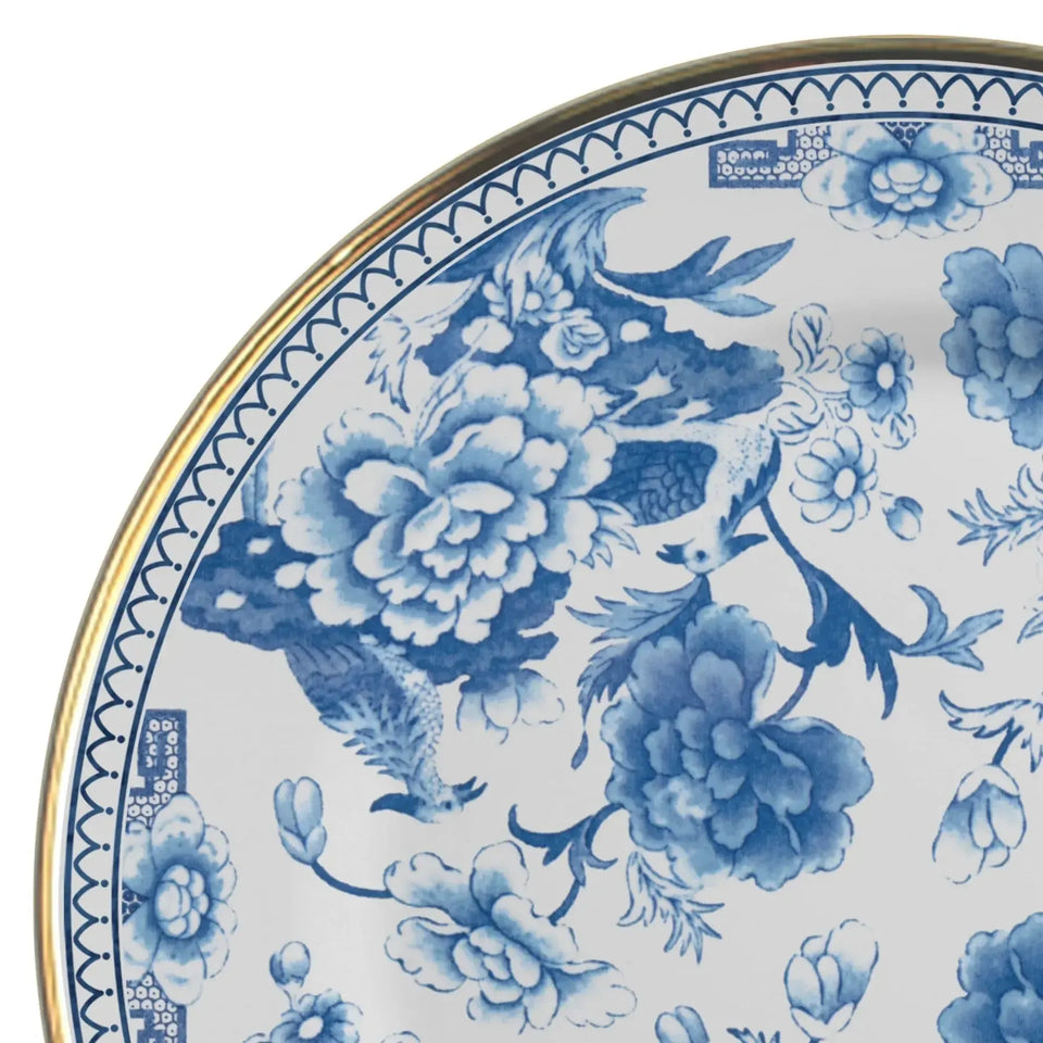 Jogo 6 Pratos Rasos Cerâmica Chinese Blue B Filete Ouro 29cm Alleanza