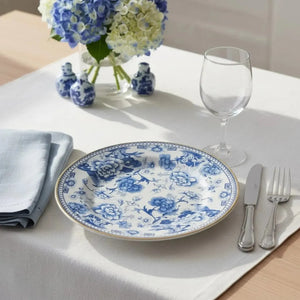 Jogo 6 Pratos Rasos Cerâmica Chinese Blue B Filete Ouro 29cm Alleanza