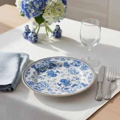 Jogo 6 Pratos Rasos Cerâmica Chinese Blue B Filete Ouro 29cm Alleanza