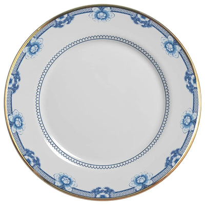 Jogo 6 Pratos Rasos Cerâmica Chinese Blue Filete Ouro 29cm Alleanza