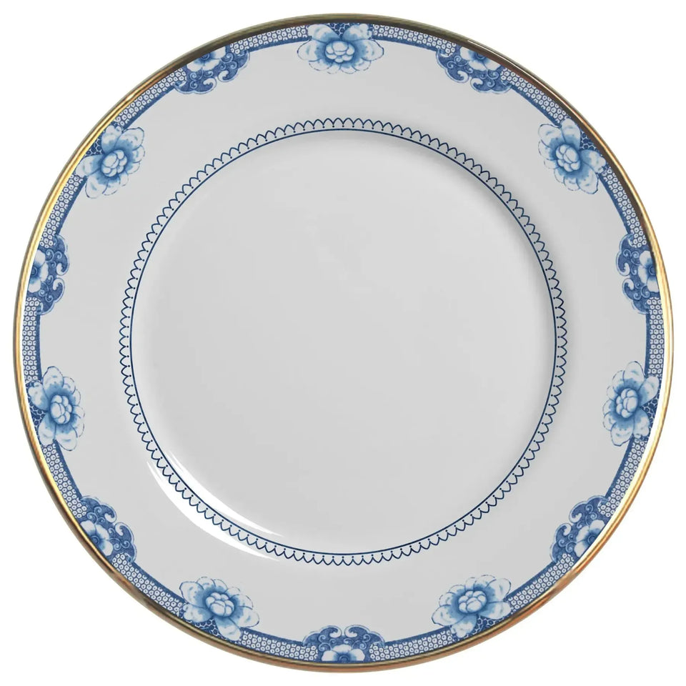 Jogo 6 Pratos Rasos Cerâmica Chinese Blue Filete Ouro 29cm Alleanza