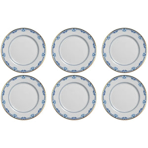 Jogo 6 Pratos Rasos Cerâmica Chinese Blue Filete Ouro 29cm Alleanza