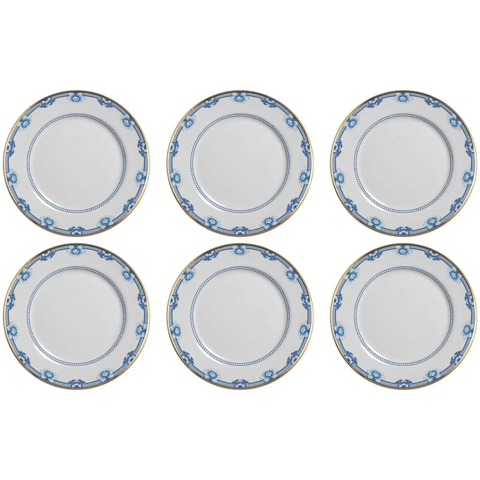 Jogo 6 Pratos Rasos Cerâmica Chinese Blue Filete Ouro 29cm Alleanza