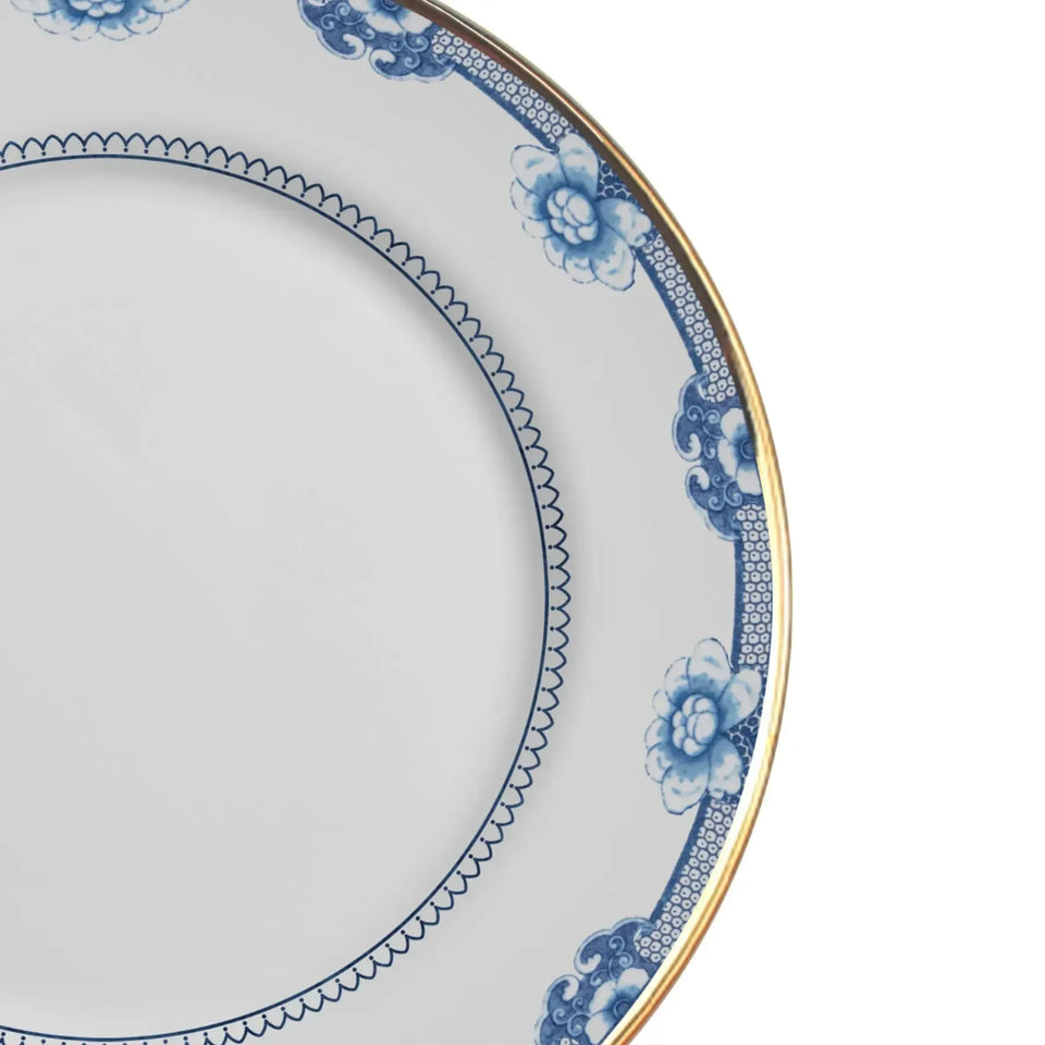 Jogo 6 Pratos Rasos Cerâmica Chinese Blue Filete Ouro 29cm Alleanza
