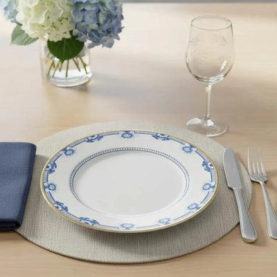 Jogo 6 Pratos Rasos Cerâmica Chinese Blue Filete Ouro 29cm Alleanza