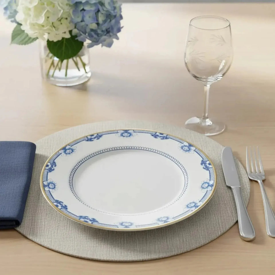 Jogo 6 Pratos Rasos Cerâmica Chinese Blue Filete Ouro 29cm Alleanza