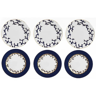 Jogo 6 Pratos Rasos Cerâmica Coral Blue (Azul e Branco com Azul) 27cm Scalla