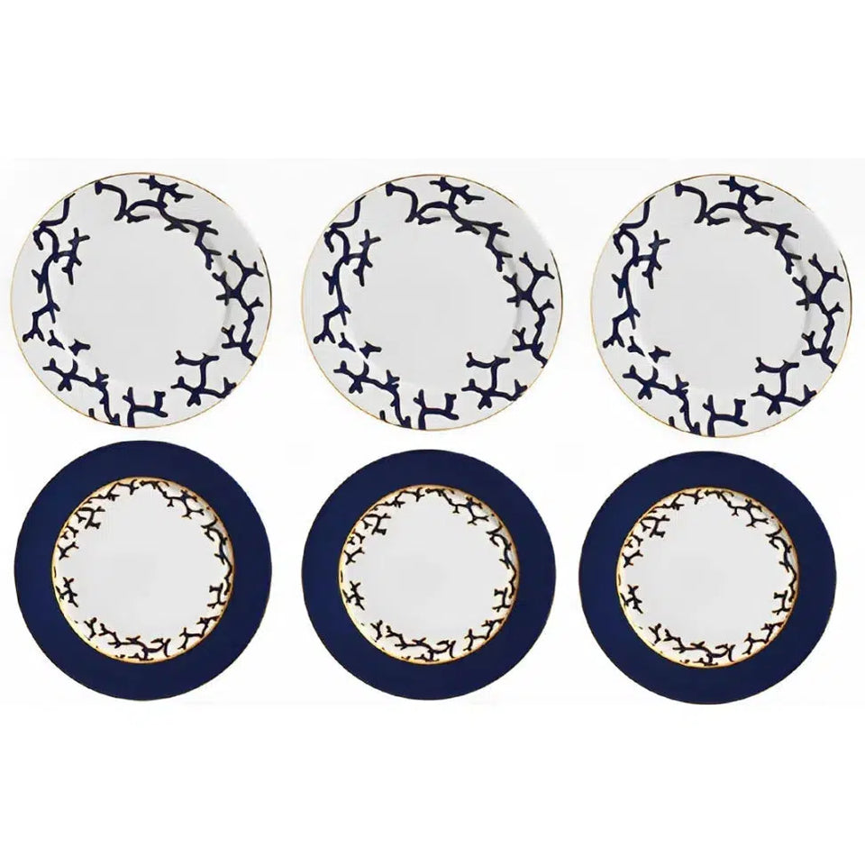 Jogo 6 Pratos Rasos Cerâmica Coral Blue (Azul e Branco com Azul) 27cm Scalla