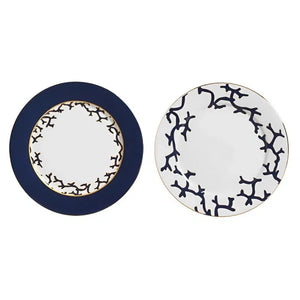 Jogo 6 Pratos Rasos Cerâmica Coral Blue (Azul e Branco com Azul) 27cm Scalla