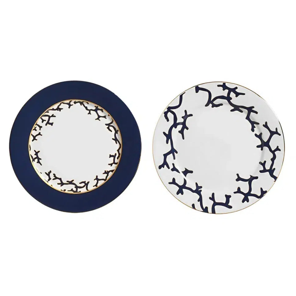 Jogo 6 Pratos Rasos Cerâmica Coral Blue (Azul e Branco com Azul) 27cm Scalla