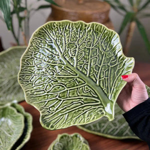 Jogo 6 Pratos Rasos Cerâmica Couve Verde Cobre 29cm Scalla