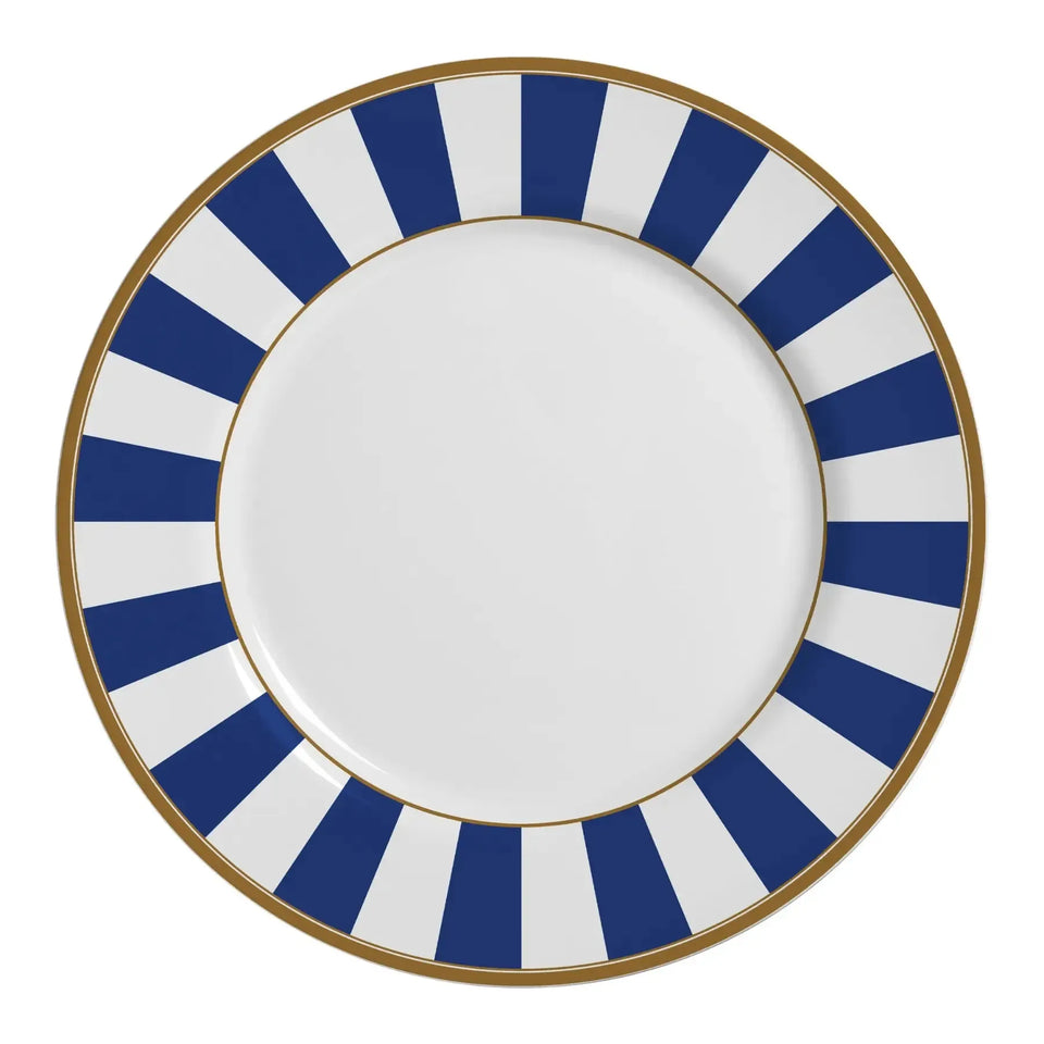 Jogo 6 Pratos Rasos Cerâmica Stripe Azul 29cm Alleanza