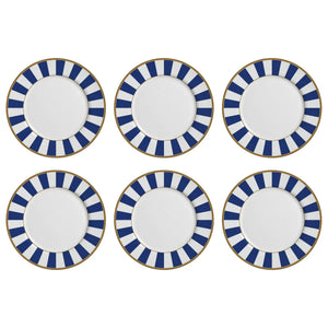Jogo 6 Pratos Rasos Cerâmica Stripe Azul 29cm Alleanza