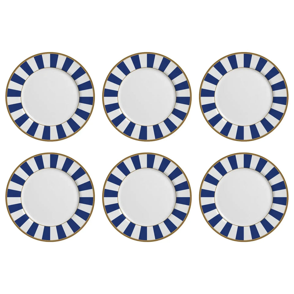 Jogo 6 Pratos Rasos Cerâmica Stripe Azul 29cm Alleanza