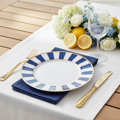 Jogo 6 Pratos Rasos Cerâmica Stripe Azul 29cm Alleanza