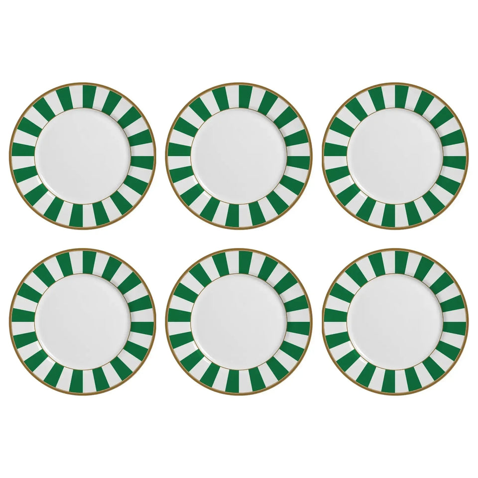 Jogo 6 Pratos Rasos Cerâmica Stripe Verde 29cm Alleanza