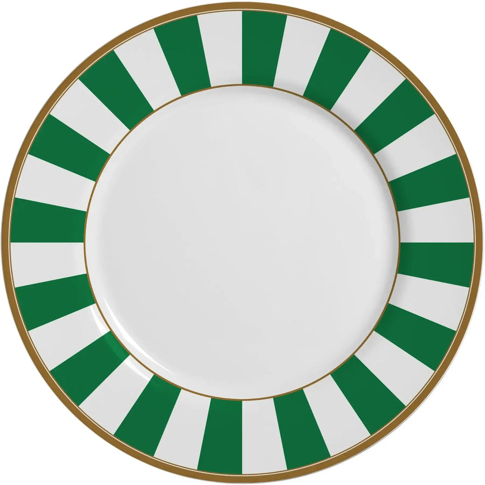 Jogo 6 Pratos Rasos Cerâmica Stripe Verde 29cm Alleanza