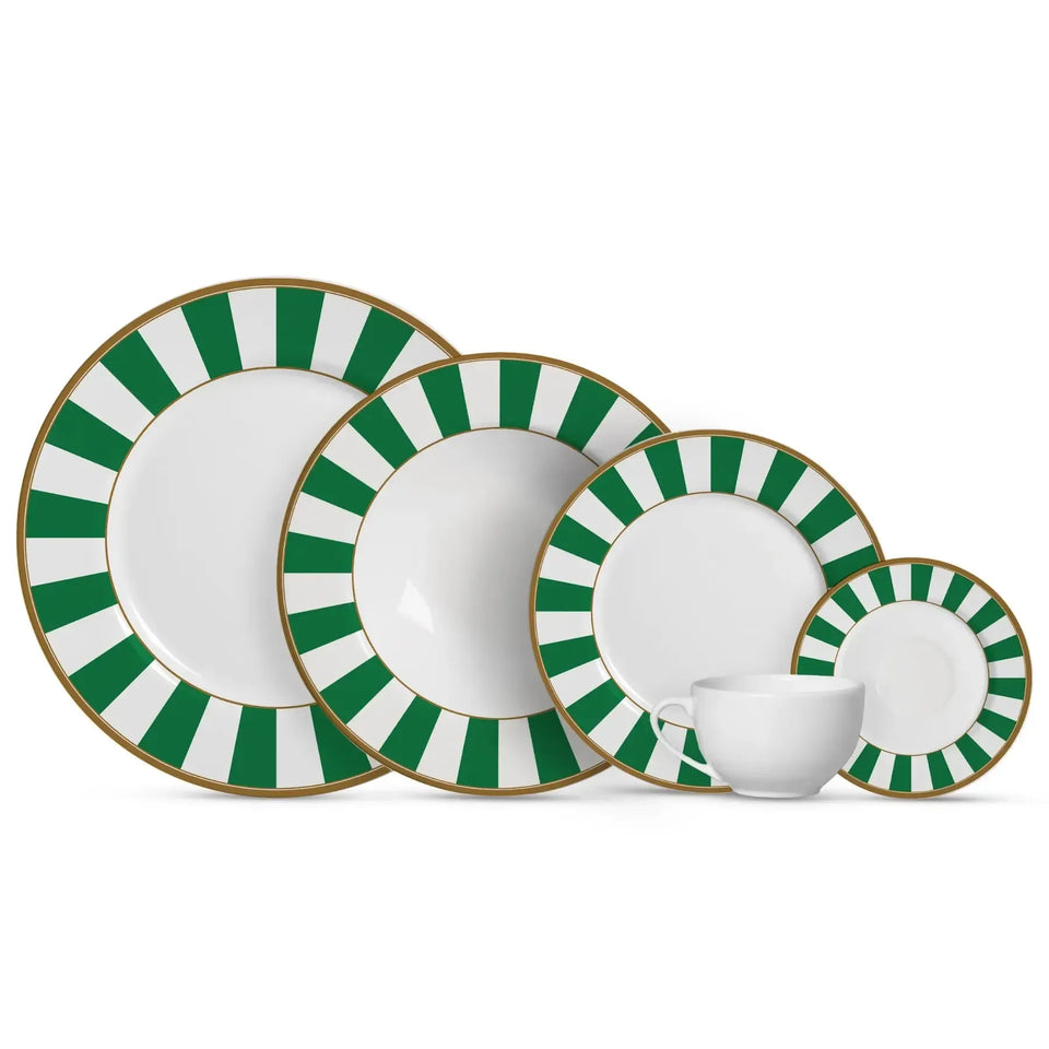 Jogo 6 Pratos Rasos Cerâmica Stripe Verde 29cm Alleanza