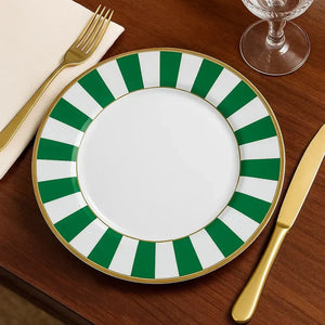 Jogo 6 Pratos Rasos Cerâmica Stripe Verde 29cm Alleanza