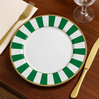 Jogo 6 Pratos Rasos Cerâmica Stripe Verde 29cm Alleanza