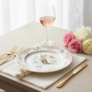 Jogo 6 Pratos Rasos Cerâmica Sweet Bird Filete Ouro 29cm Alleanza