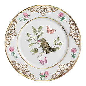 Jogo 6 Pratos Rasos Cerâmica Sweet Bird Filete Ouro 29cm Alleanza