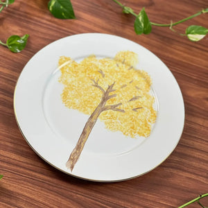 Jogo 6 Pratos Rasos Cerâmica Ypê Colorido com Filete de Ouro 28cm Scalla