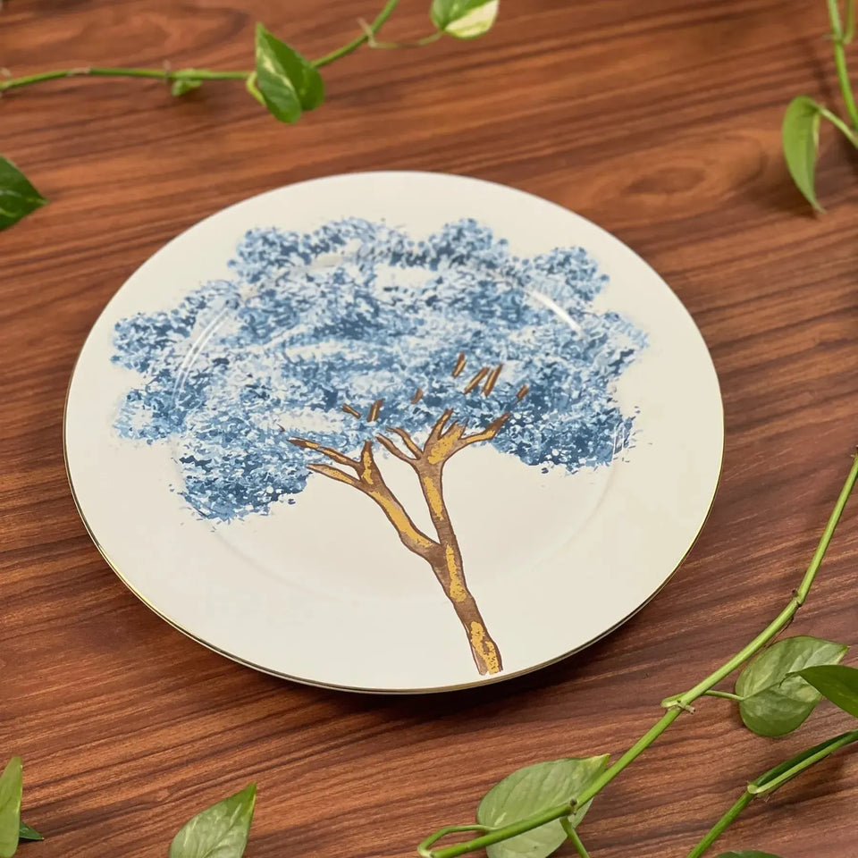 Jogo 6 Pratos Rasos Cerâmica Ypê Colorido com Filete de Ouro 28cm Scalla