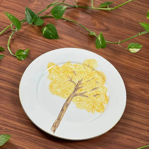 Jogo 6 Pratos Rasos Cerâmica Ypê Colorido com Filete de Ouro 28cm Scalla