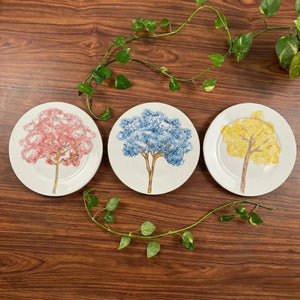 Jogo 6 Pratos Rasos Cerâmica Ypê Colorido com Filete de Ouro 28cm Scalla