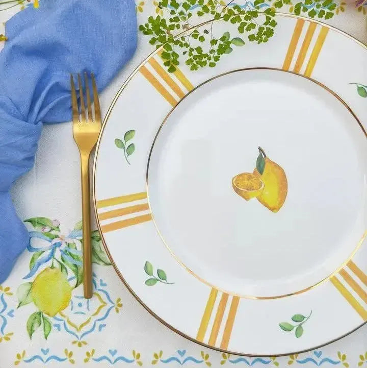 Jogo 6 Pratos Rasos Cerâmica com Filete Dourado Fall 29cm Alleanza