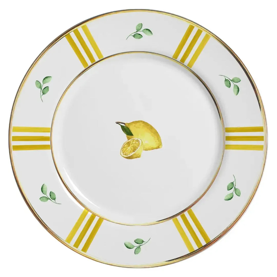 Jogo 6 Pratos Rasos Cerâmica com Filete Dourado Fall 29cm Alleanza