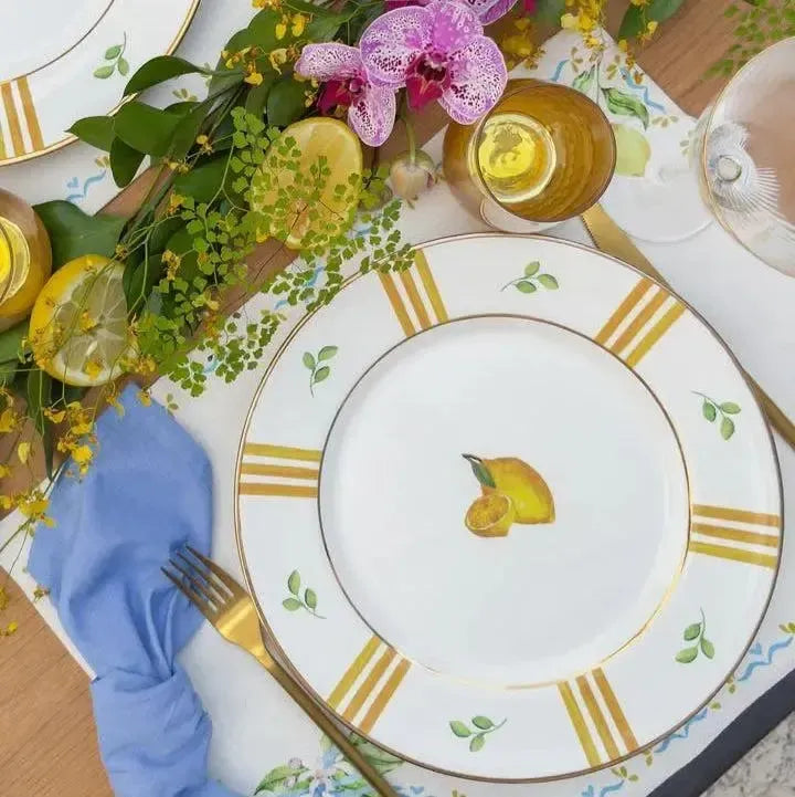 Jogo 6 Pratos Rasos Cerâmica com Filete Dourado Fall 29cm Alleanza