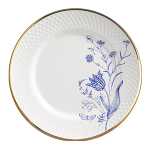 Jogo 6 Pratos Rasos Relevo Cerâmica Adelaide Filete Ouro 29cm Alleanza