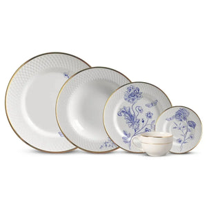 Jogo 6 Pratos Rasos Relevo Cerâmica Adelaide Filete Ouro 29cm Alleanza