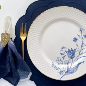 Jogo 6 Pratos Rasos Relevo Cerâmica Adelaide Filete Ouro 29cm Alleanza