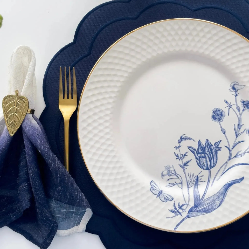 Jogo 6 Pratos Rasos Relevo Cerâmica Adelaide Filete Ouro 29cm Alleanza