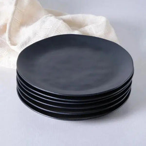 Jogo 6 Pratos Rasos Stoneware Orgânico Preto Matte 26,5cm Porto Brasil