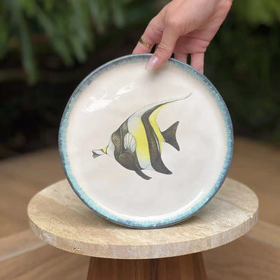 Jogo 6 Pratos Sobremesa Atlântica Cerâmica Estrela do Mar Cavalo Marinho Peixe 21cm Scalla