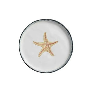 Jogo 6 Pratos Sobremesa Atlântica Cerâmica Estrela do Mar Cavalo Marinho Peixe 21cm Scalla