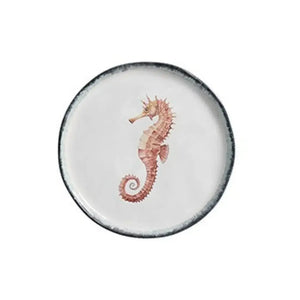 Jogo 6 Pratos Sobremesa Atlântica Cerâmica Estrela do Mar Cavalo Marinho Peixe 21cm Scalla
