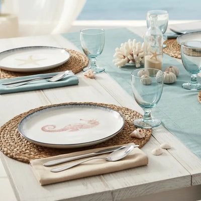 Jogo 6 Pratos Sobremesa Atlântica Cerâmica Estrela do Mar Cavalo Marinho Peixe 21cm Scalla