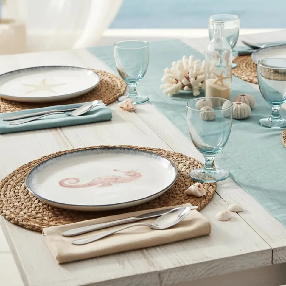 Jogo 6 Pratos Sobremesa Atlântica Cerâmica Estrela do Mar Cavalo Marinho Peixe 21cm Scalla