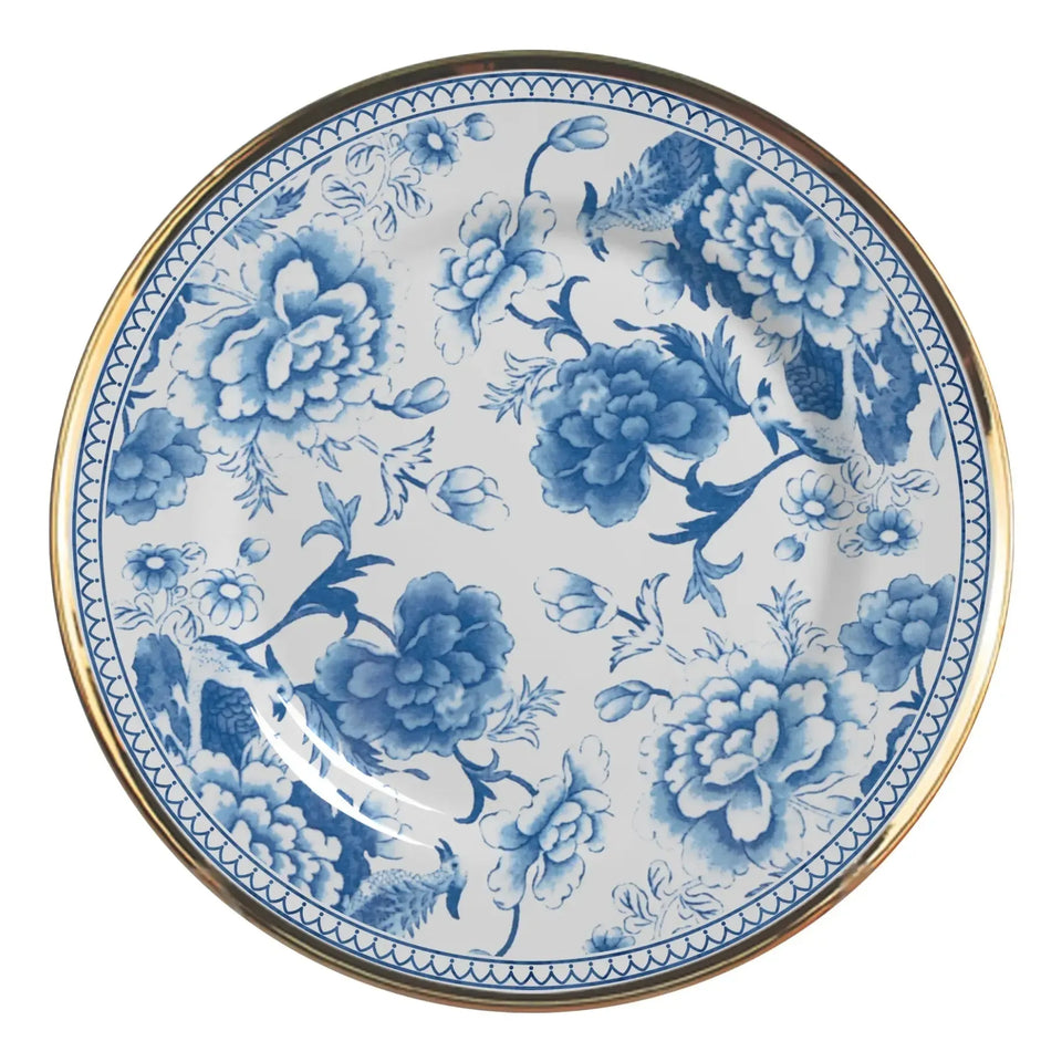 Jogo 6 Pratos Sobremesa Cerâmica Chinese Blue B Filete Ouro 21cm Alleanza