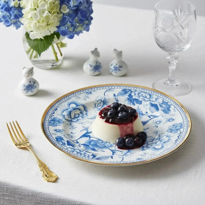 Jogo 6 Pratos Sobremesa Cerâmica Chinese Blue B Filete Ouro 21cm Alleanza