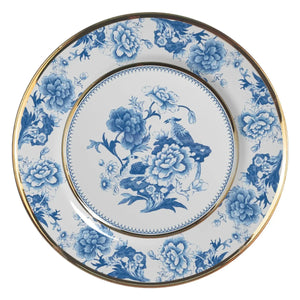 Jogo 6 Pratos Sobremesa Cerâmica Chinese Blue Filete Ouro 21cm Alleanza