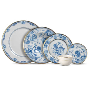 Jogo 6 Pratos Sobremesa Cerâmica Chinese Blue Filete Ouro 21cm Alleanza